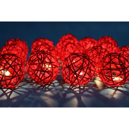 Red Rattan Ball String Lights